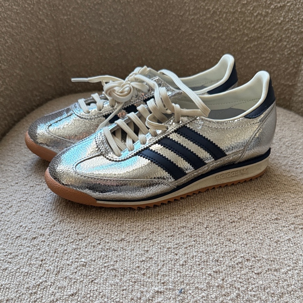 adidas Silver Crackle Metallic & Navy SL72 - Picture 2 of 7